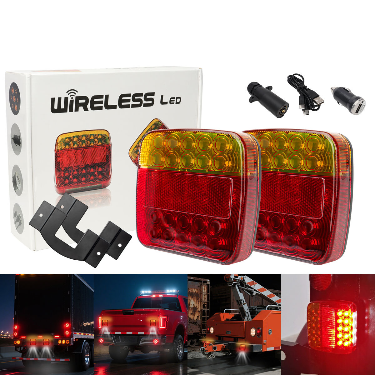 New Universal Aluminum Alloy Waterproof LED Wireless Magnetic Trailer Light Kit Truck Tow Warning Auto Exterior Lighting