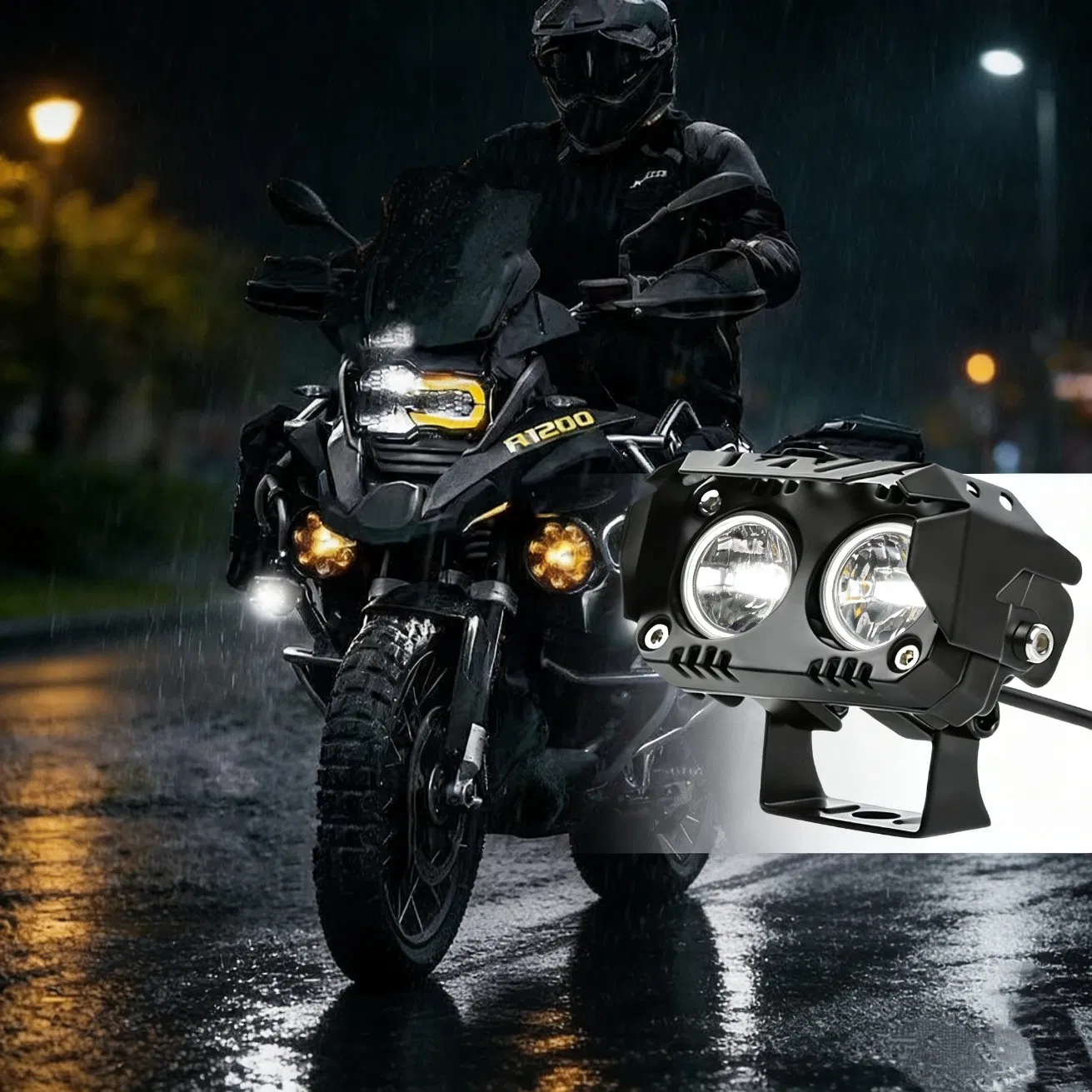 Customizable Yellow and White LED Road Lighting for Motorcycles