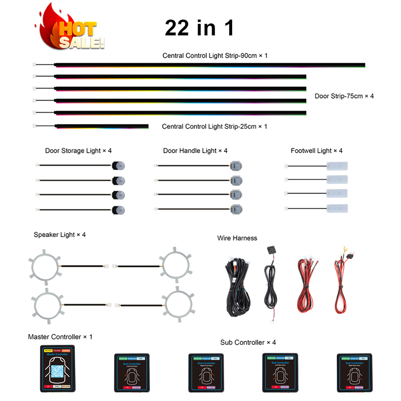 Welcome Custom Ambient Lighting Easy Install 22 In 1 Symphony Universal Car Interior RGBIC LED Ambient Strip Light Kit For Car