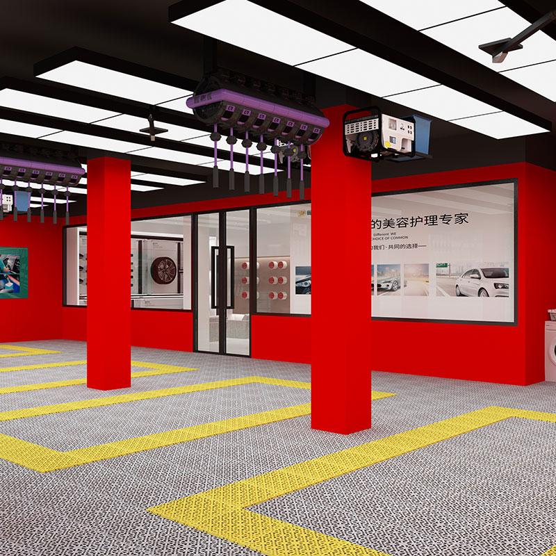 Commercial Grade Car Care Workshop Interior Design with LED Lighting &amp; Durable Flooring System