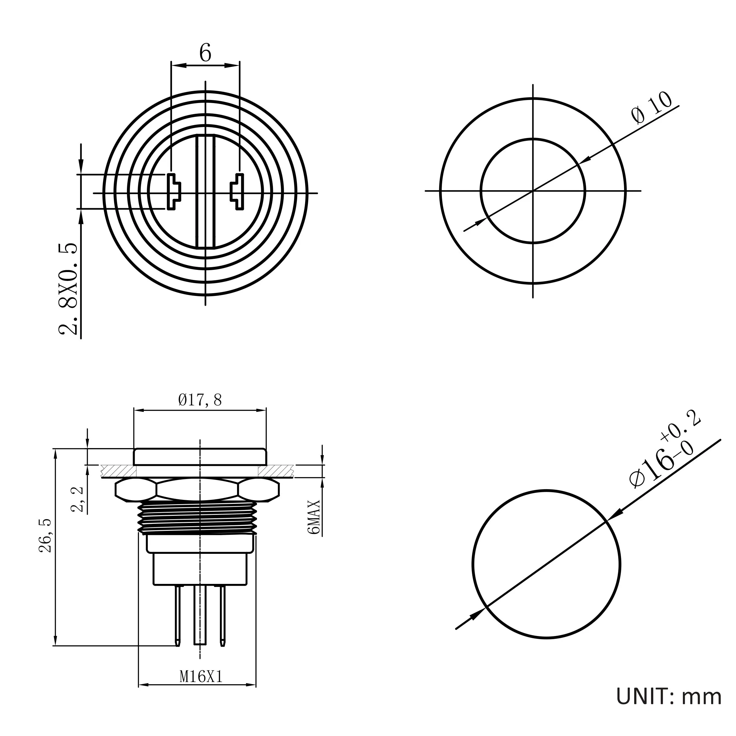 Hban 16-25mm Large Plane Metal Pin Terminal Signal Light IP67 with UL Certification