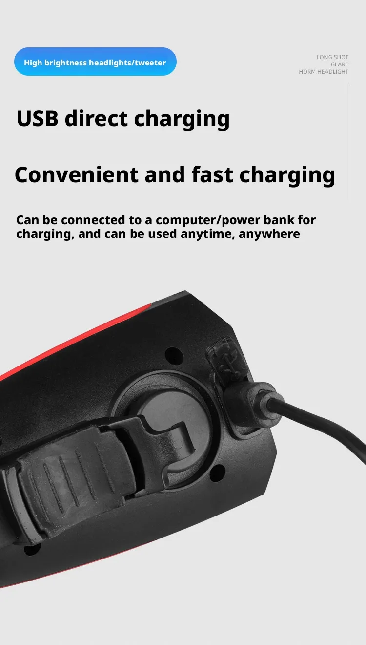 Rechargeable Bike Light with Horn Set, Bicycle Front Light with Bell for Electric Scooter Kids, 2 Modes Sound Siren, 3 Lighting Mode