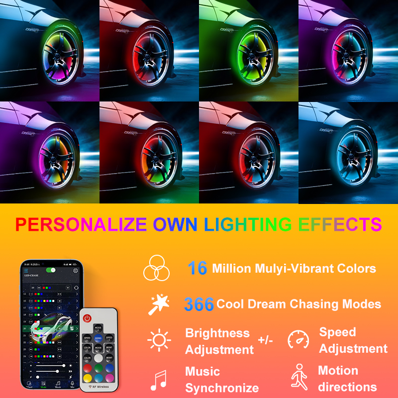 Universal RGB Waterproof Truck Light System APP Control Double Side Car Rim Wheel Lights Auto Exterior Lighting for Trucks