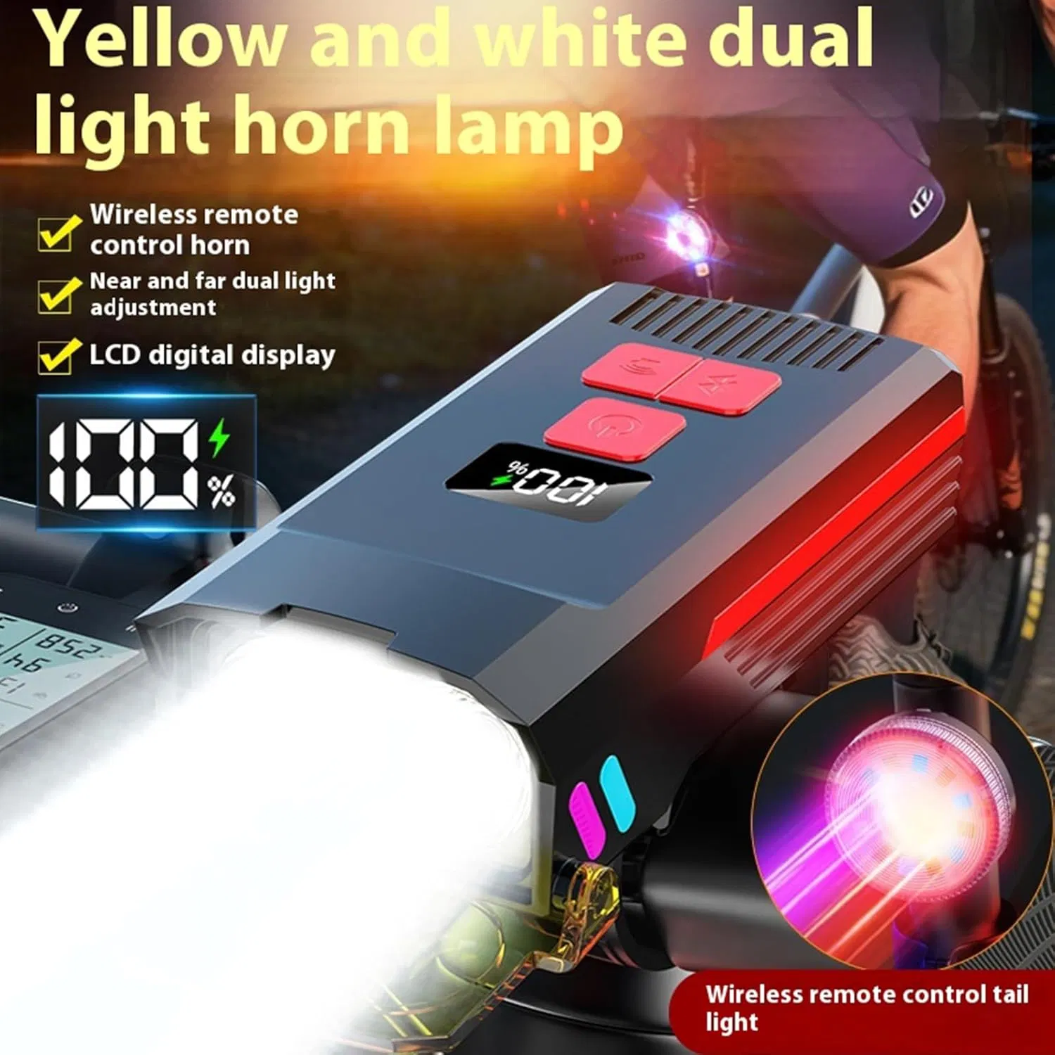 Front and Back Bike Lights - with Horn Waterproof Rechargeable Multis Modes, Front Rear Mountain Bike Lights for Adult Men Women Scooter E-Bike Mountain Road