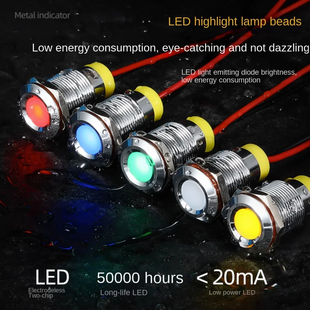 Hot Selling 6/8/10/12/16/19mm Signal Lamp With Wire 3V 6V 12V LED Waterproof Metal Indicator Light For Mechanical Equipment