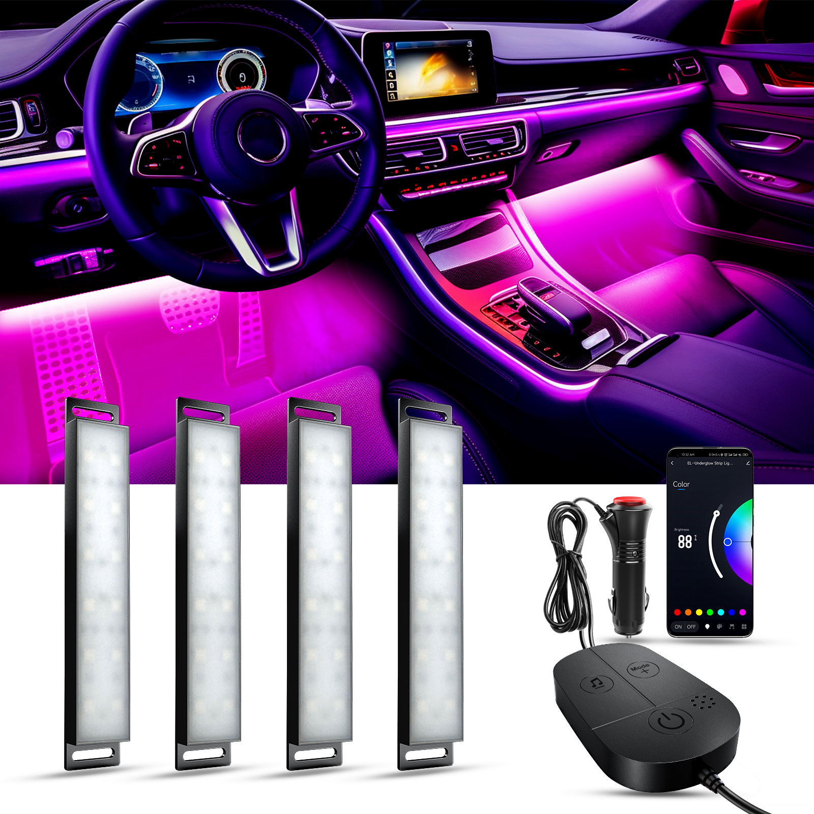 RGB Interior 5050 Decorative LED Strip Light Atmosphere Car Lights With APP Music Wireless Remote Control DC12V