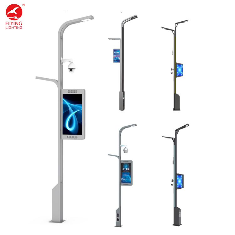 Smart Street Light Pole With Integrated CCTV Camera LED Screen EV Charger-Adjustable Height 3M-12M All-in-One IoT Solution