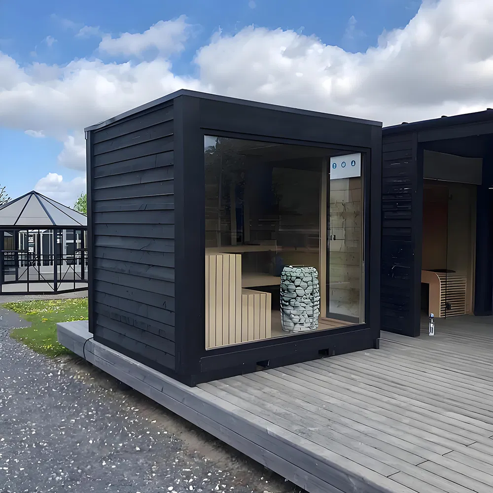 Authentic Square Sauna Room with Shower of Featuring Canadian Hemlock and Soft LED Mood Lighting