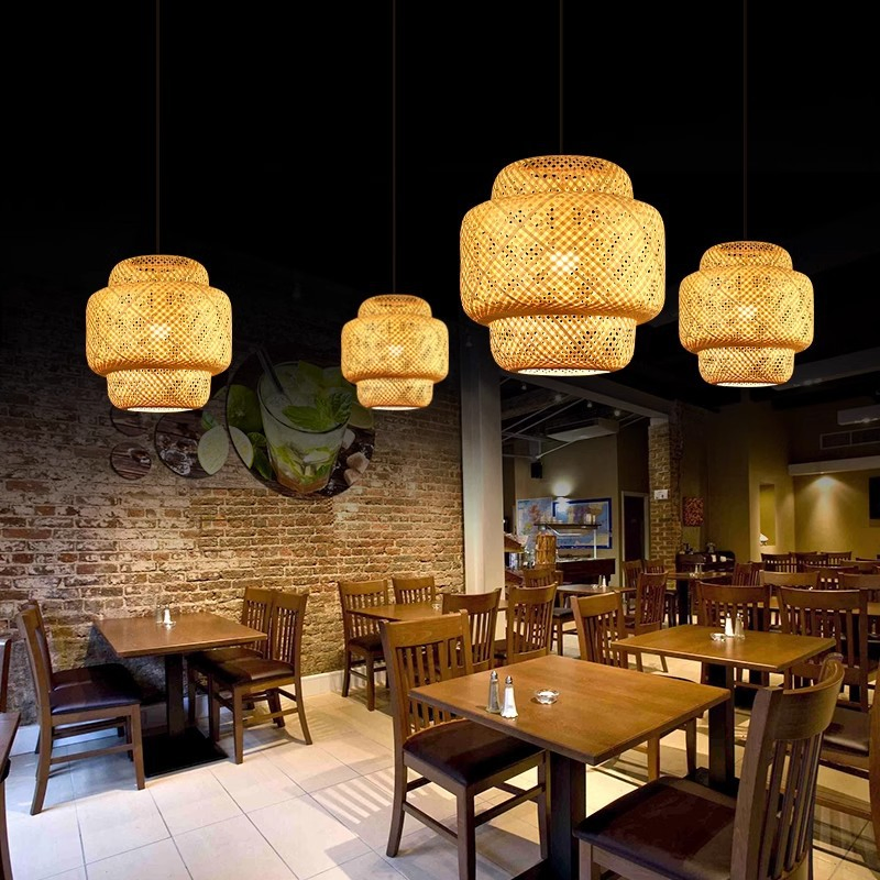 Bamboo Woven Pendant Lantern Handmade Chinese Style Lighting Fixture