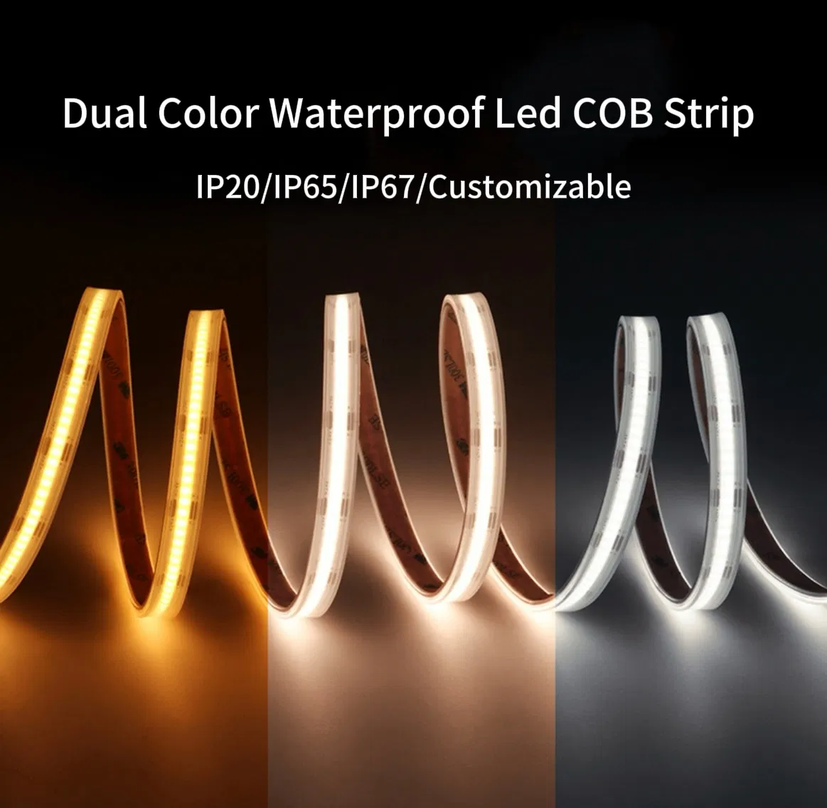 High Luminous 110lm/W 24V 8mm 10mm Dual Color COB LED Strip Light