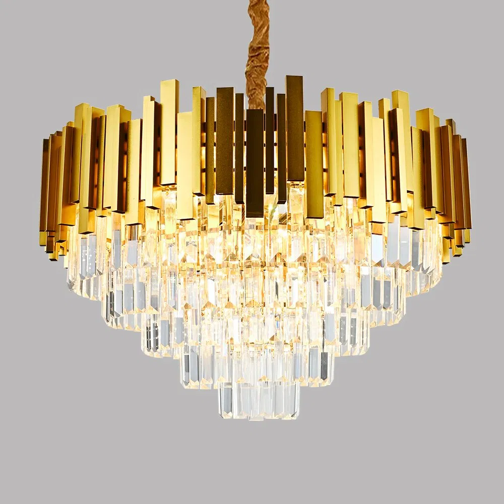 Modern Ceiling Classic Layered Smoky Crystal Pendant Light Lamp Restaurant Dining Room Polished Nickel Frame Glass Chandelier