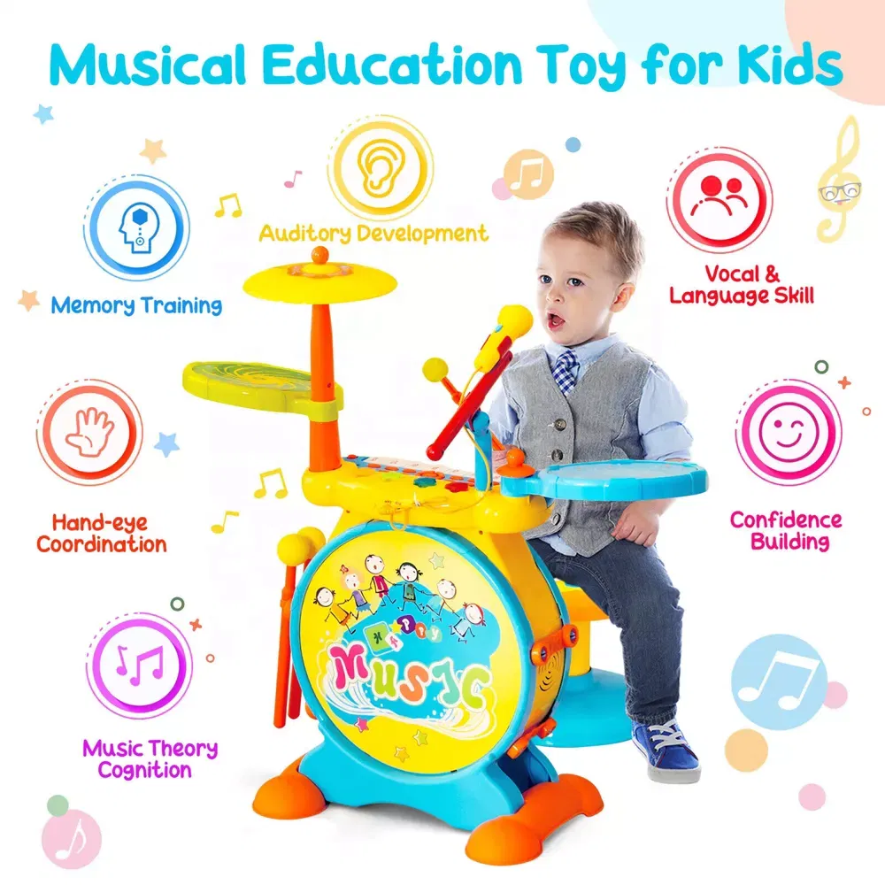 Baoli Rock Jazz Drums Toy Musical Instrument for Kids, Multifunctional Music Education Toy with Lights and Sound Effects