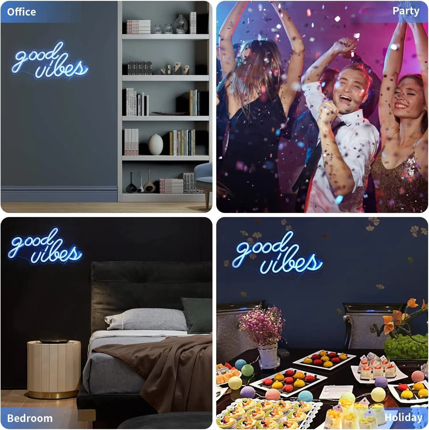 16.1" X 8.3" Ice Blue Good Vibes LED Neon Sign, USB-Powered Aesthetic Wall Light for Bedroom &amp; Game Room Decor