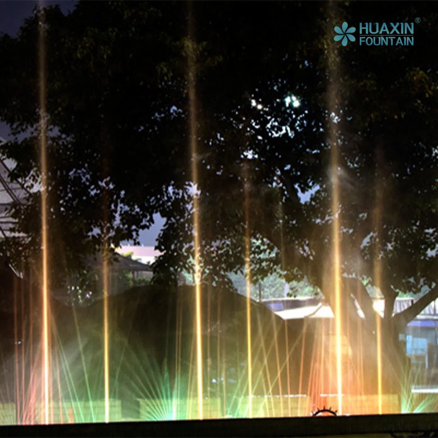 Large City Landmark Smooth Lines Layered Lighting System and Fountain Water Feature