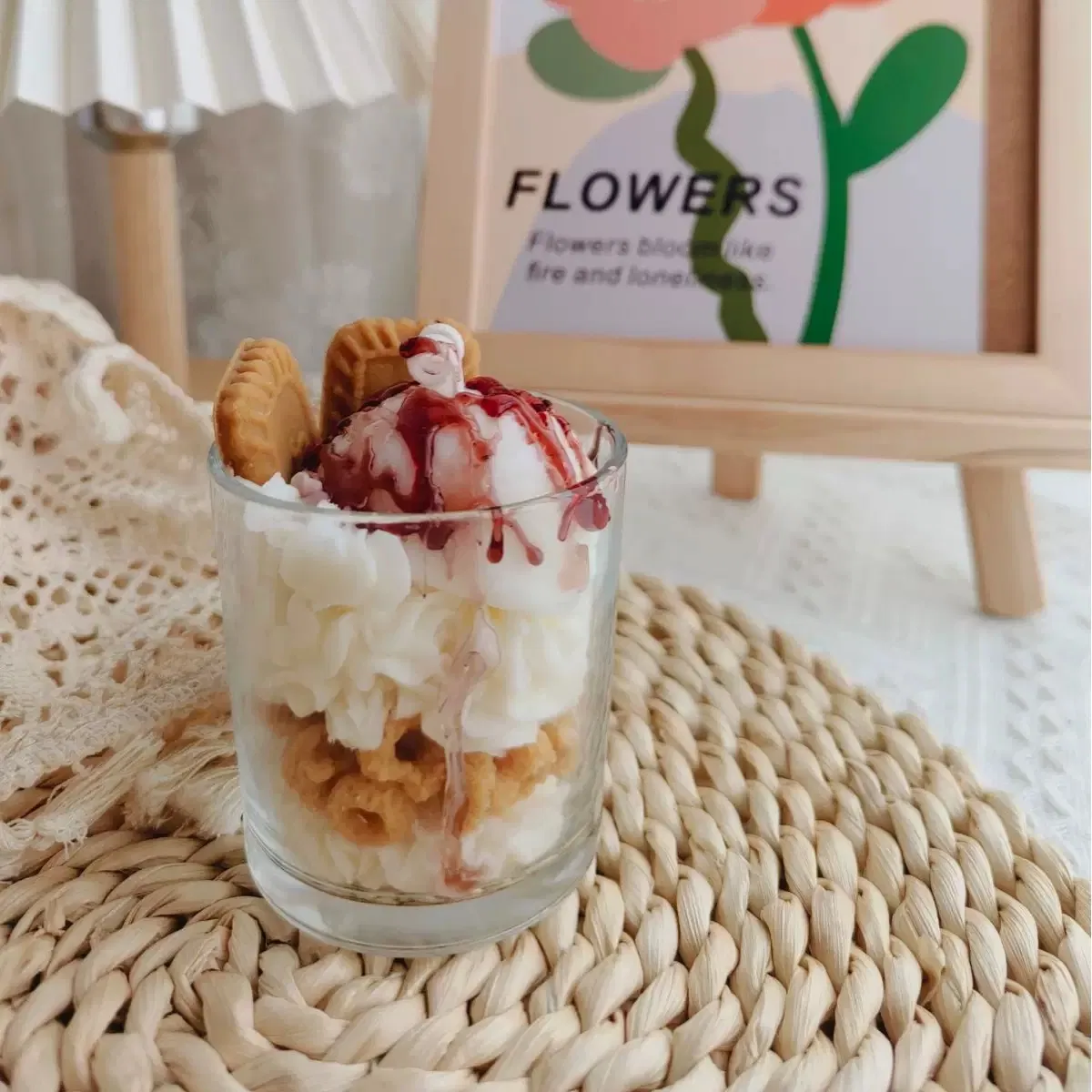 Unique Handmade Layered Food Cake Glass Cute Strawberry Ice Cream Dessert Scented Candle