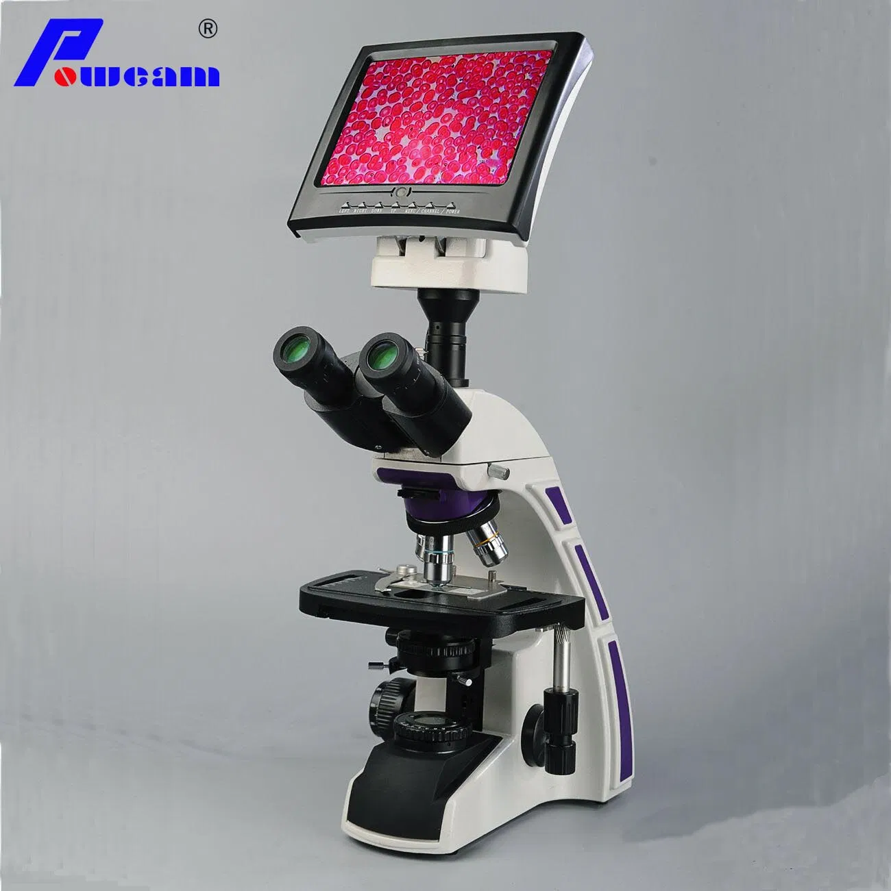 Medical Instrument Trinocular LED Illumination Biological Microscope with LCD Monitor