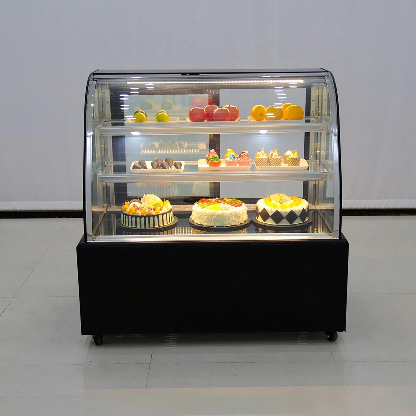 Food Storage Chiller Support OEM Air Cooling Square Glass Display White Cake Showcase
