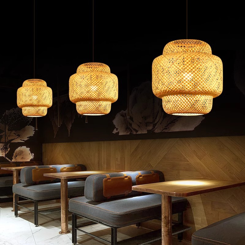 Bamboo Woven Pendant Lantern Handmade Chinese Style Lighting Fixture