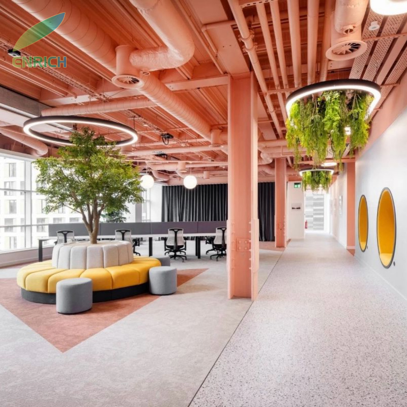 Indoor Biophilic LED Green Plant Pendant Lighting Raw Aluminum Finish Office Hotel Restaurant