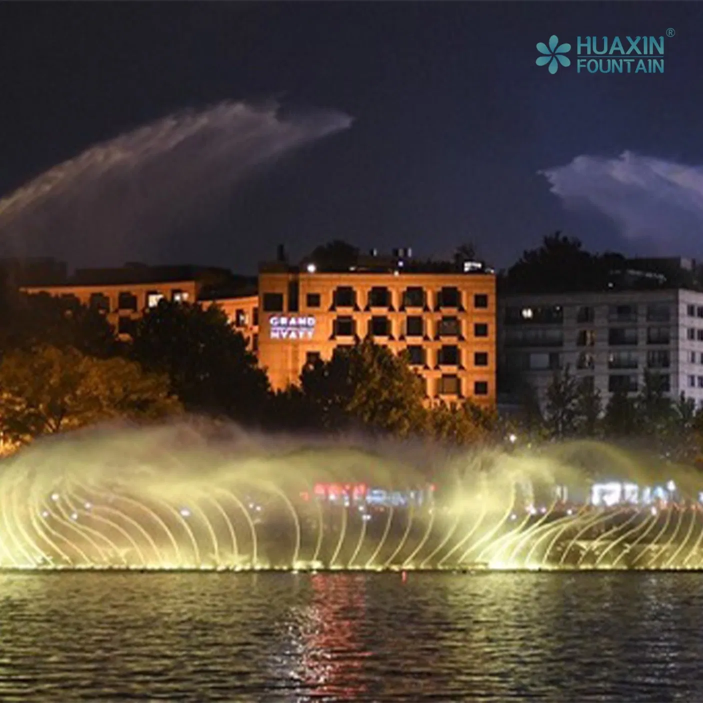 Large City Landmark Expertly Made Layered Lighting System and Fountain Water Feature