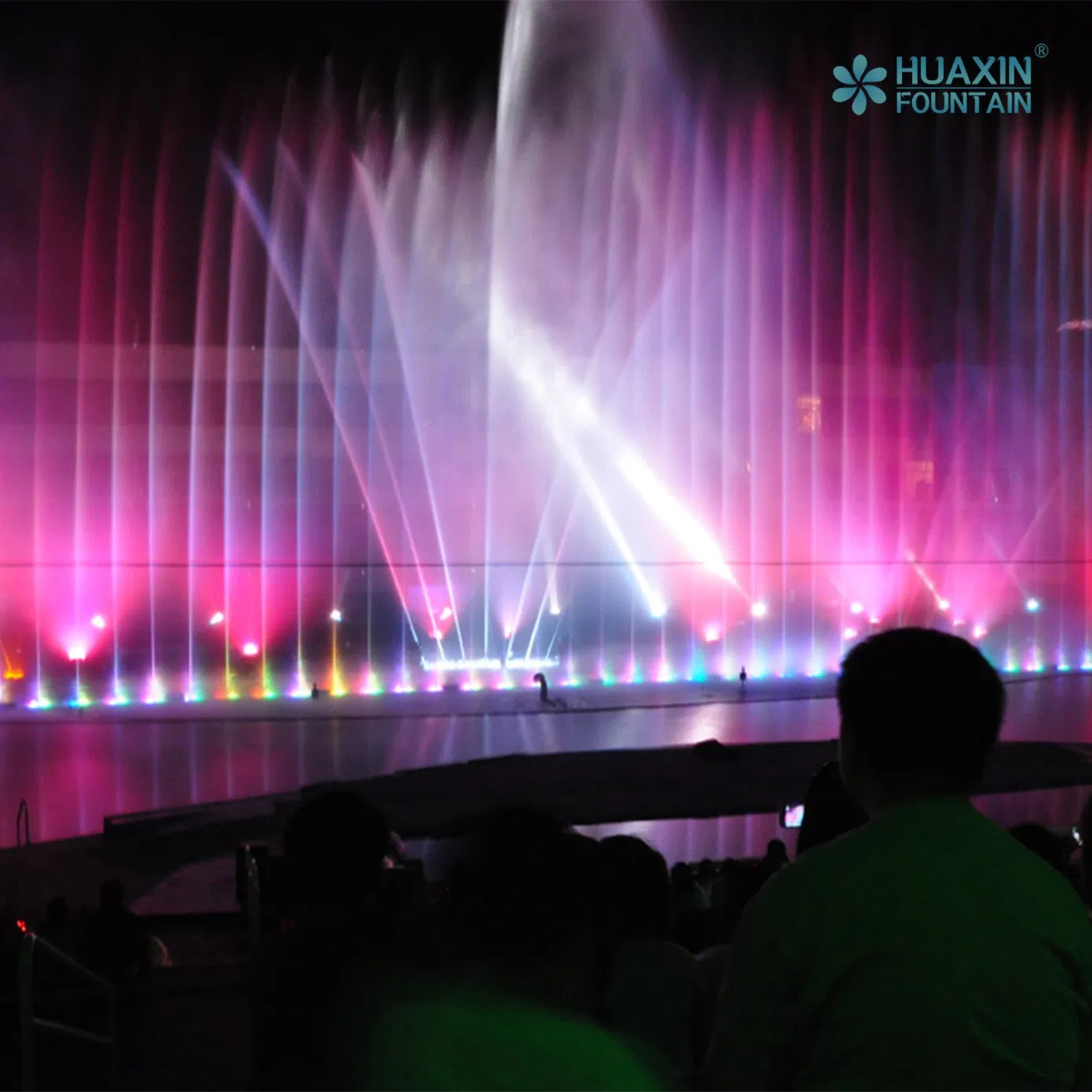 Large City Landmark Well-Arranged Layered Lighting System and Fountain Water Feature
