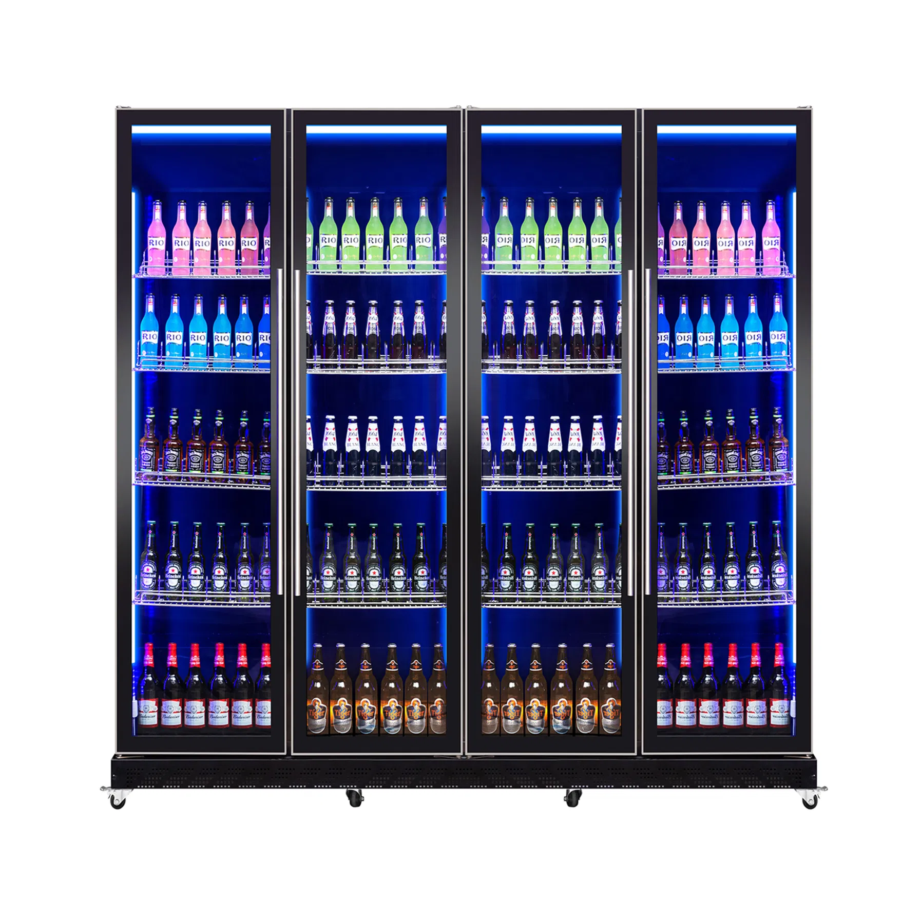 Elegant Wine Display Refrigerator with Vertical Glass Doors and Lighting