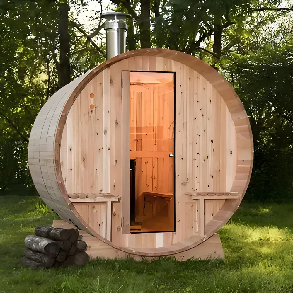 Luxurious 2-Person Barrel Sauna with LED Mood Lighting
