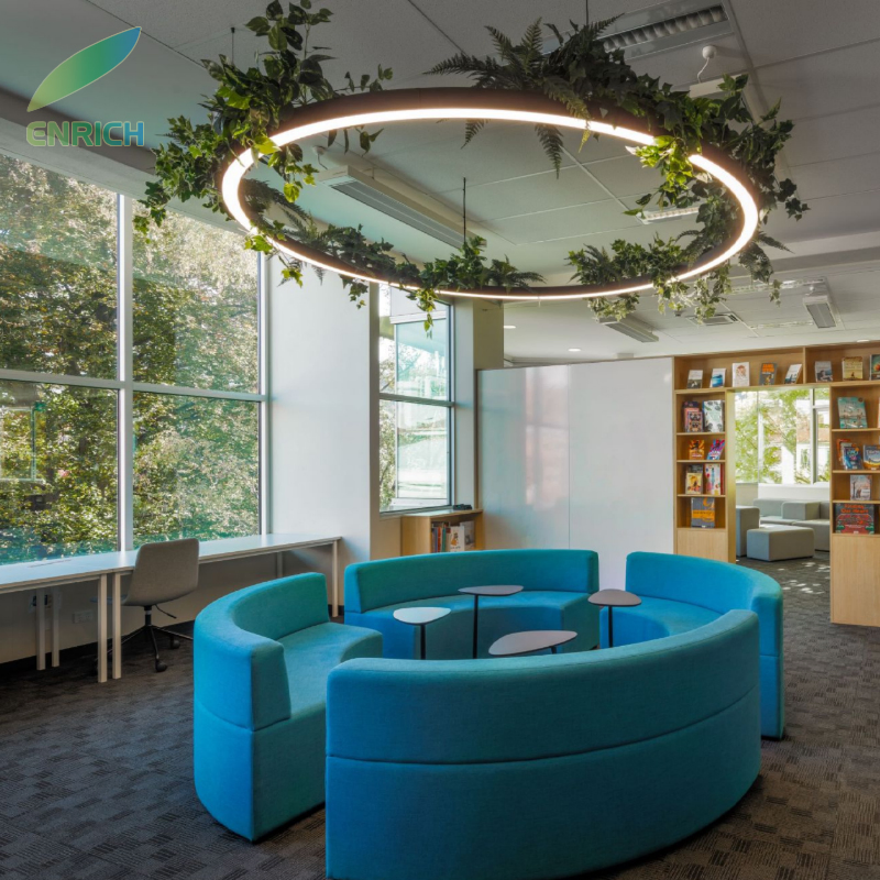 Indoor Biophilic LED Green Plant Pendant Lighting Raw Aluminum Finish Office Hotel Restaurant