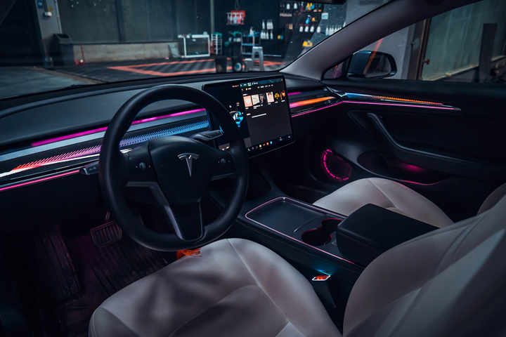 Car Ambient Lighting Fit for Tesla Model 3/Y Ambient Lighting 25 in 1 Ambient Multicolor Symphony 64color Music Sync LED Strip