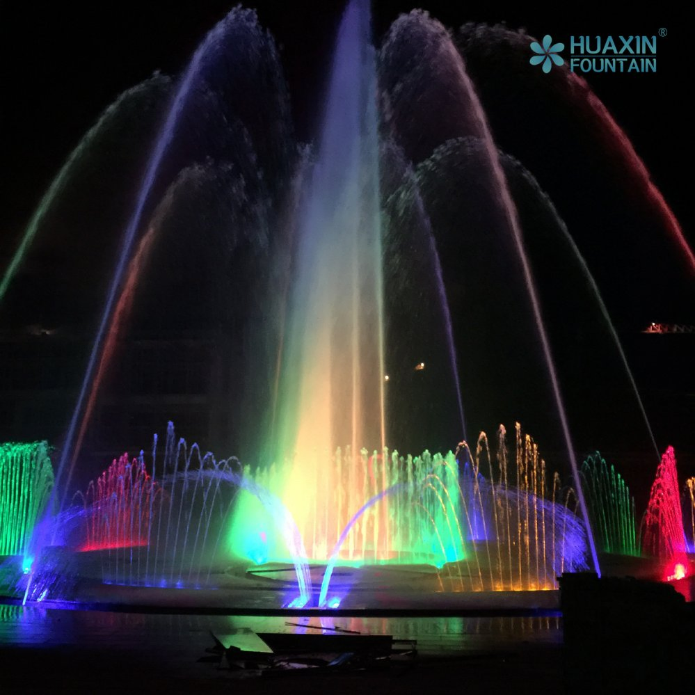 Large City Landmark Layered Lighting System and Fountain Water Feature