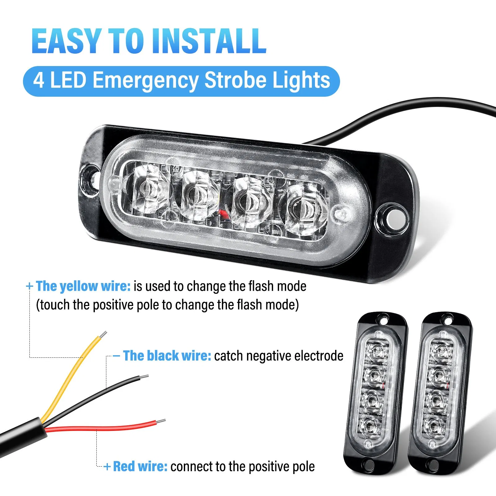 4 LED Strobe Light for Pickup Trucks – Blue Red, 12V/24V, Grille/Roof Mount, High Visibility Warning Light (CE/RoHS)