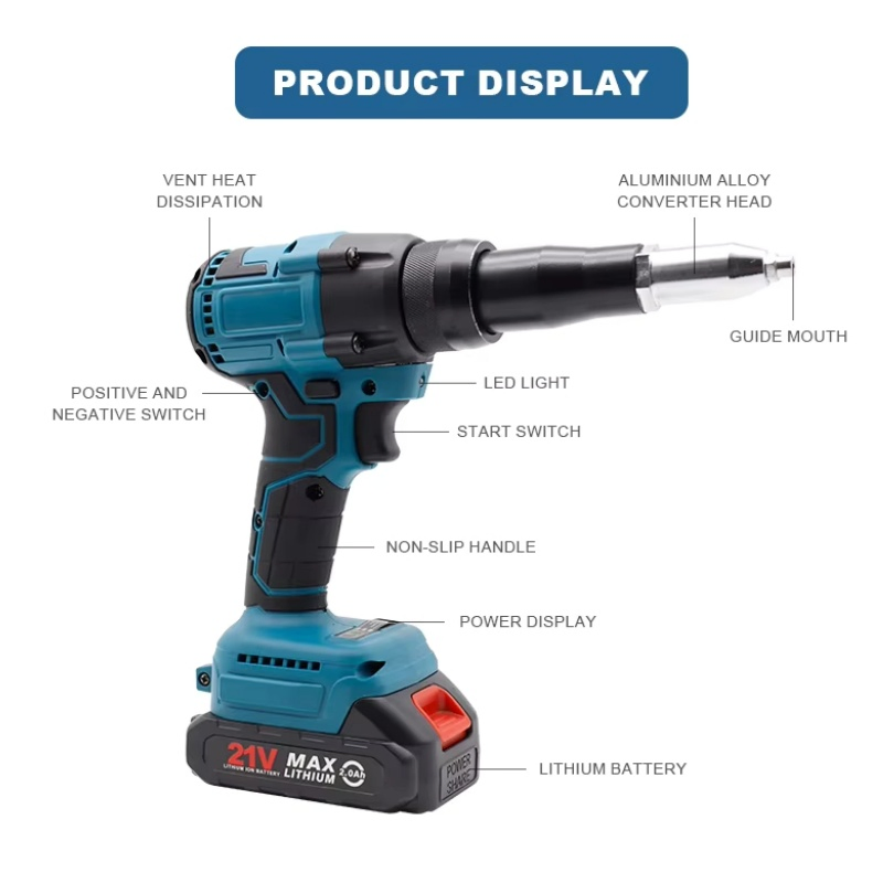 Cordless Brushless Rivet Gun, Portable Automatic Electric Riveter Kit for 3/32' 1/8" 5/32" 3/16" Rivets