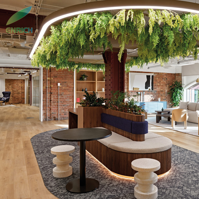 Halo Ring Circle Oval Indoor Biophilic LED Green Plant Chandelier Lighting Fixture Reception Lounge