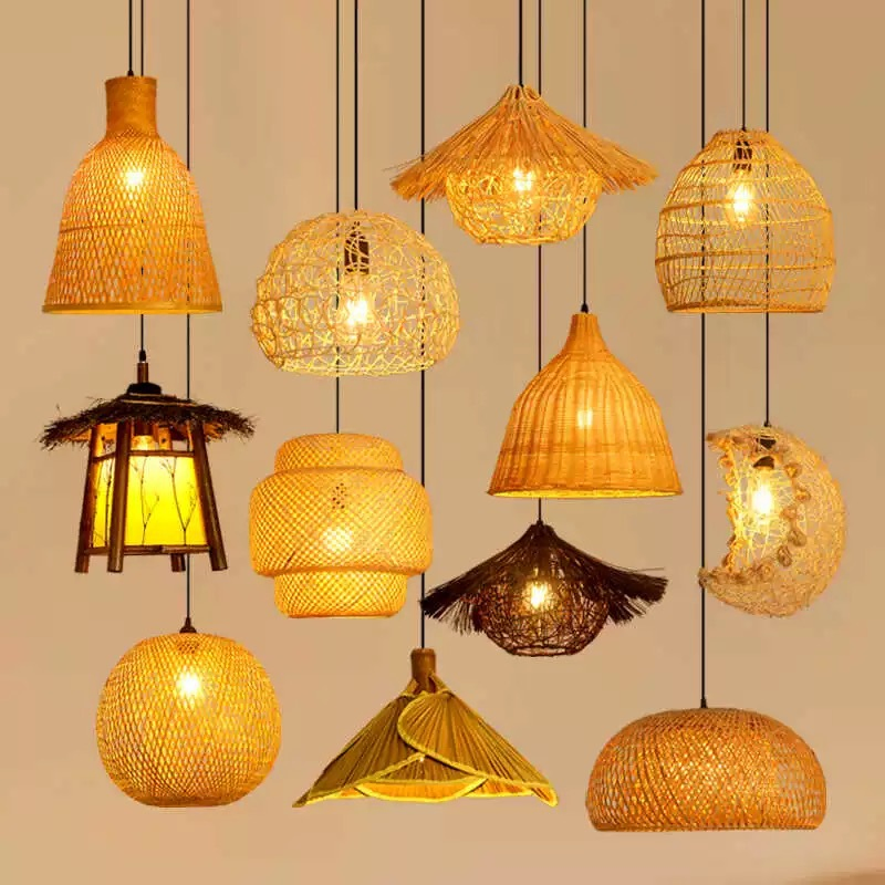Bamboo Woven Pendant Lantern Handmade Chinese Style Lighting Fixture