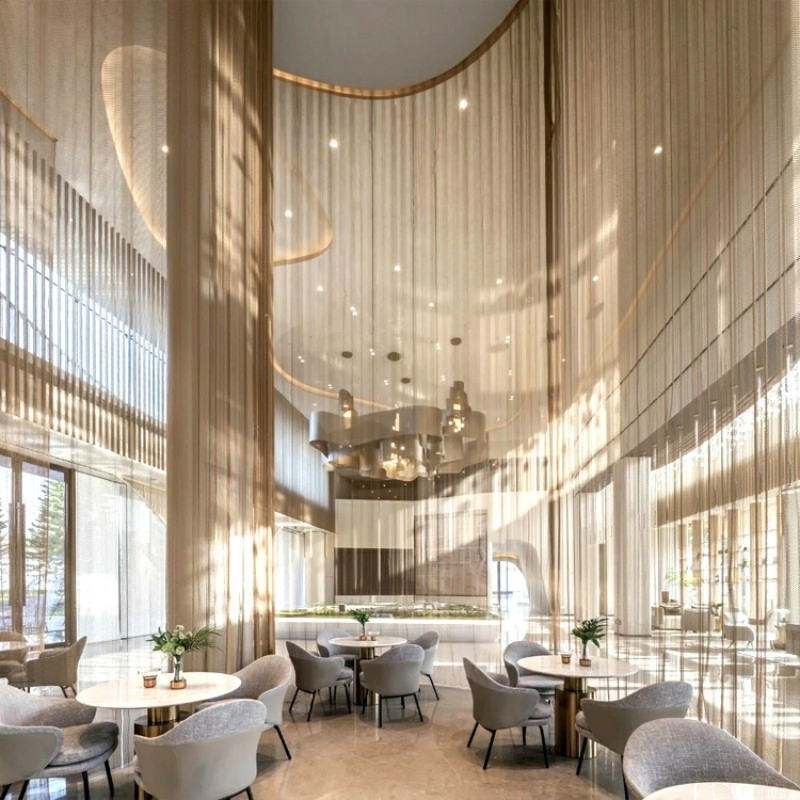 Architectural Decorative Aluminum Metal Shower Curtain, Metal Coil Drapery, Fireplace Screen, Metal Mesh Chain Link Curtain