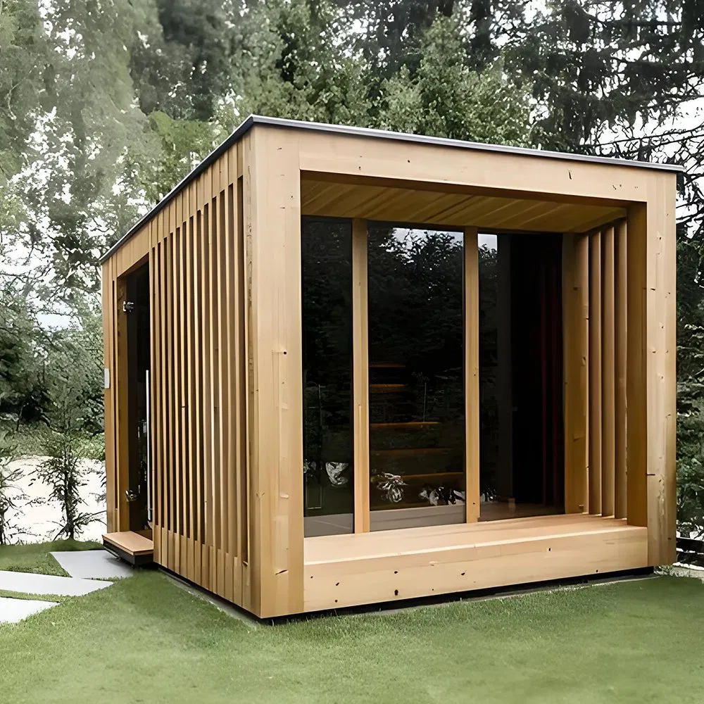 Authentic Square Sauna Room with Shower of Featuring Canadian Hemlock and Soft LED Mood Lighting