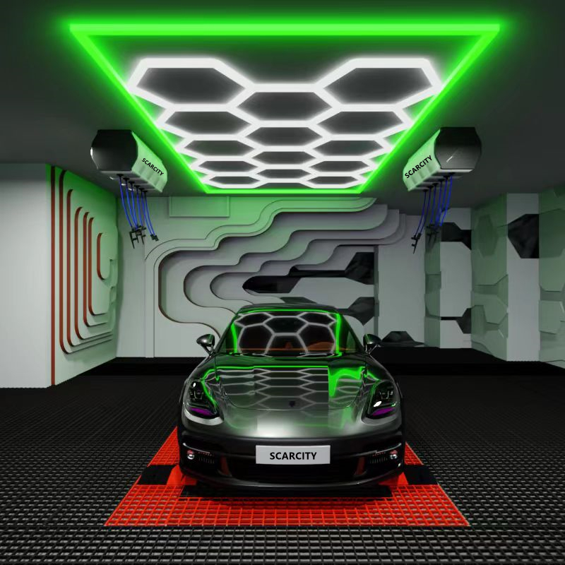 Hexagon LED Lighting Car Home Garage Workshop Retail Lighting with RGB Border