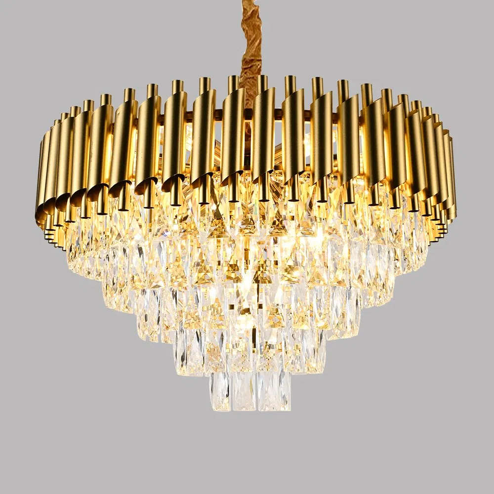 Modern Ceiling Classic Layered Smoky Crystal Pendant Light Lamp Restaurant Dining Room Polished Nickel Frame Glass Chandelier