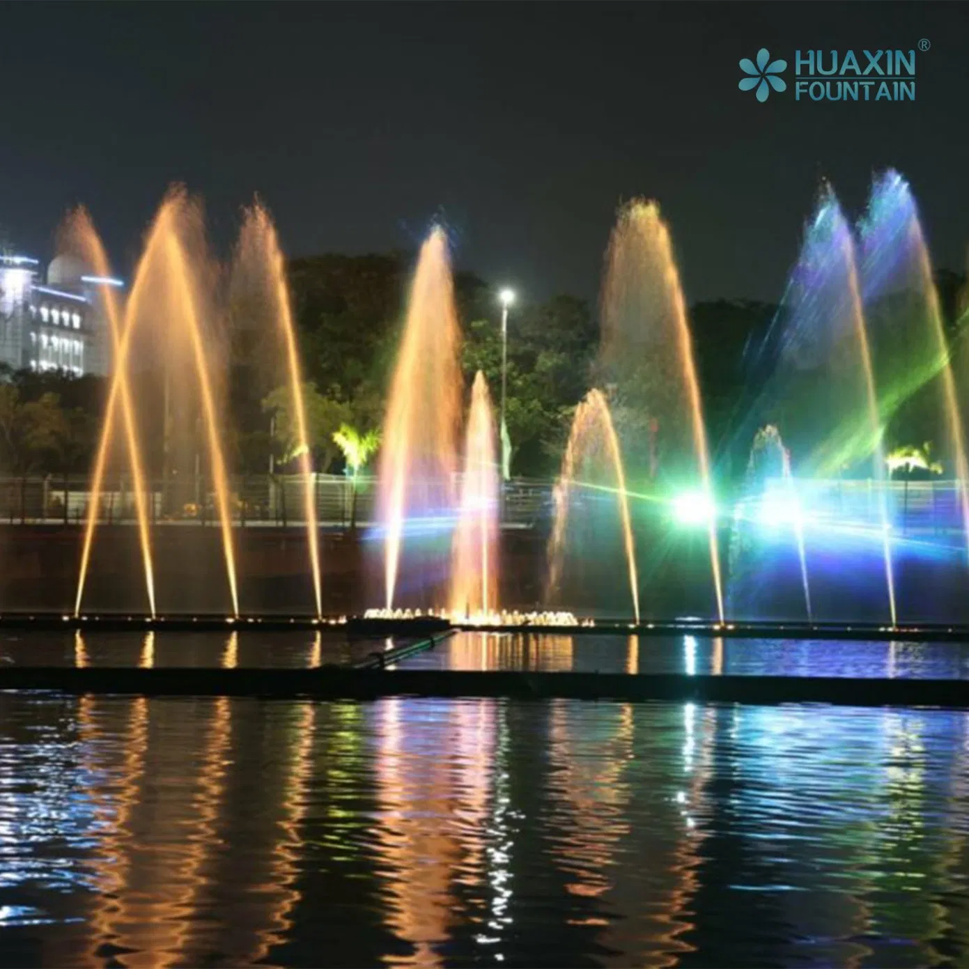 Large City Landmark Stable Operation Layered Lighting System and Fountain Water Feature