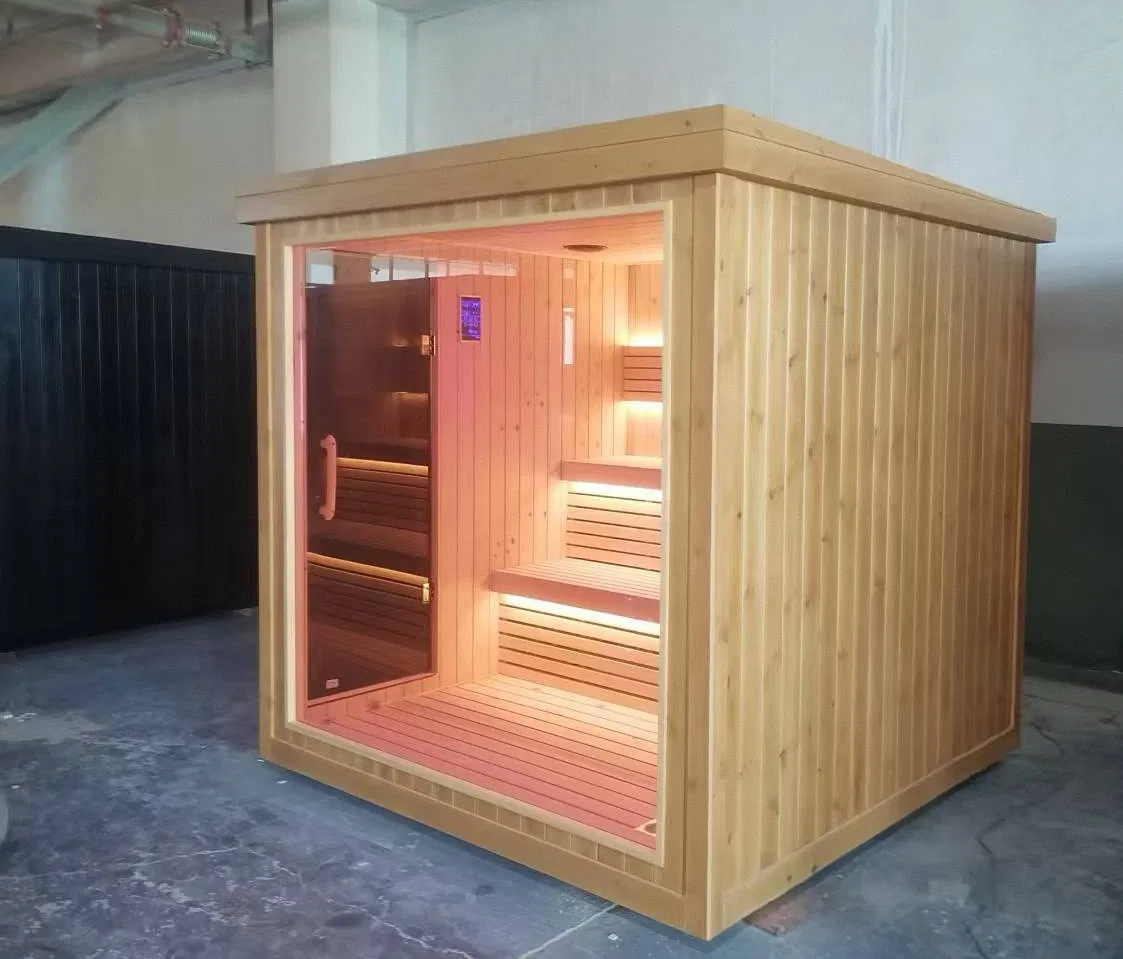 Luxurious Square Sauna Room with LED Mood Lighting