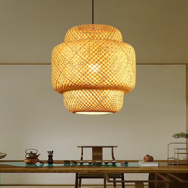 Bamboo Woven Pendant Lantern Handmade Chinese Style Lighting Fixture
