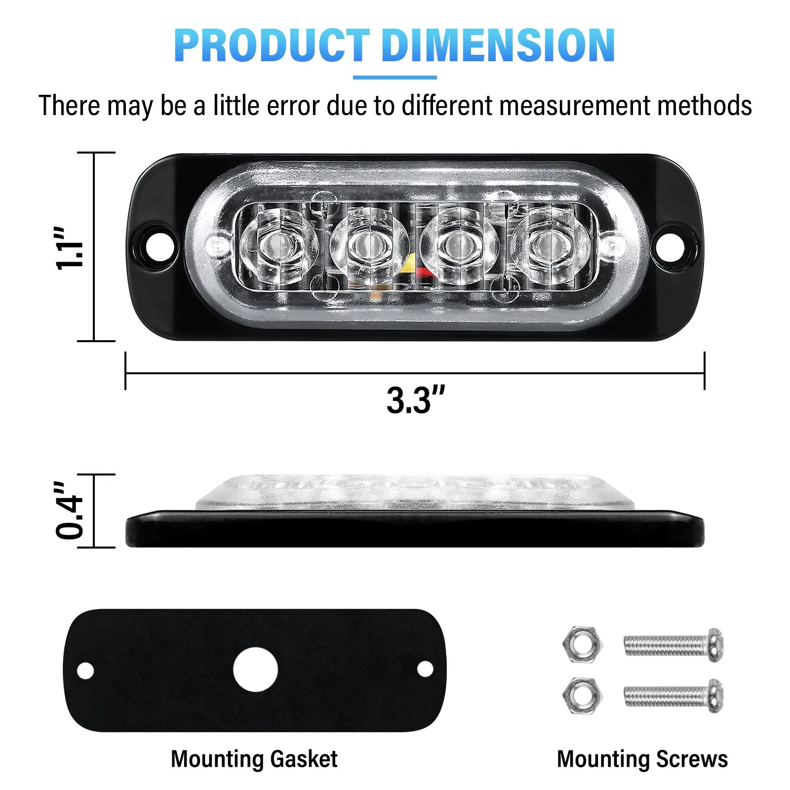 4 LED Strobe Light for Pickup Trucks – Blue Red, 12V/24V, Grille/Roof Mount, High Visibility Warning Light (CE/RoHS)