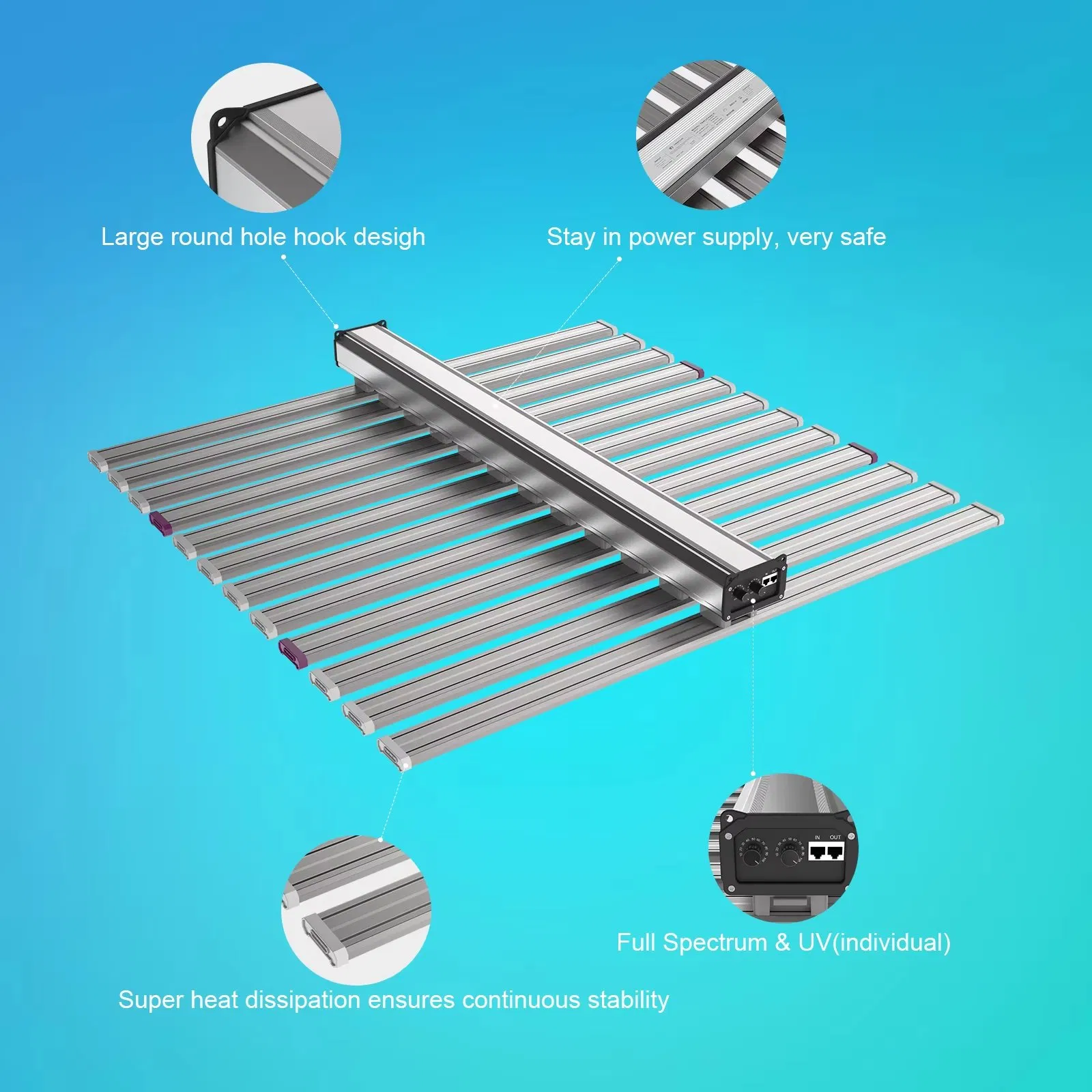 LED Grow Light 2024 1000 W 16bars Aluminum Alloy Body IP54 Red and Blue Full Spectrum LED Grow Lights for Indoor Greenhouse