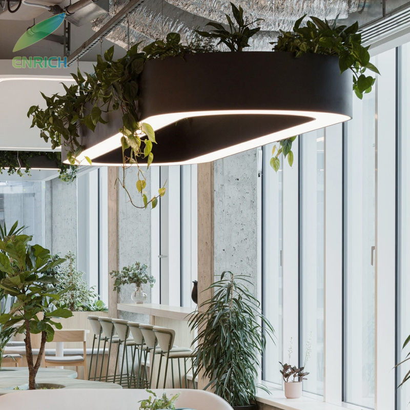 Indoor Biophilic LED Green Plant Pendant Lighting Raw Aluminum Finish Office Hotel Restaurant