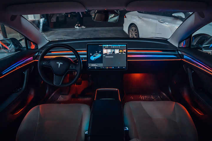 Car Ambient Lighting Fit for Tesla Model 3/Y Ambient Lighting 25 in 1 Ambient Multicolor Symphony 64color Music Sync LED Strip