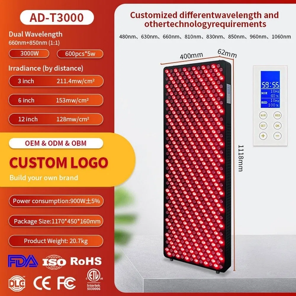Robust and Durable Ad-T3000 3000W Customized Wavelength Full Body Red LED Infrared Red Light Therapy Bed