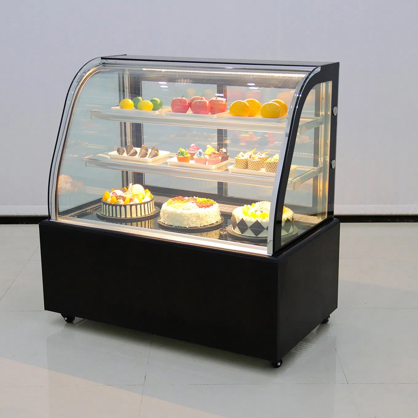 Food Storage Chiller Support OEM Air Cooling Square Glass Display White Cake Showcase
