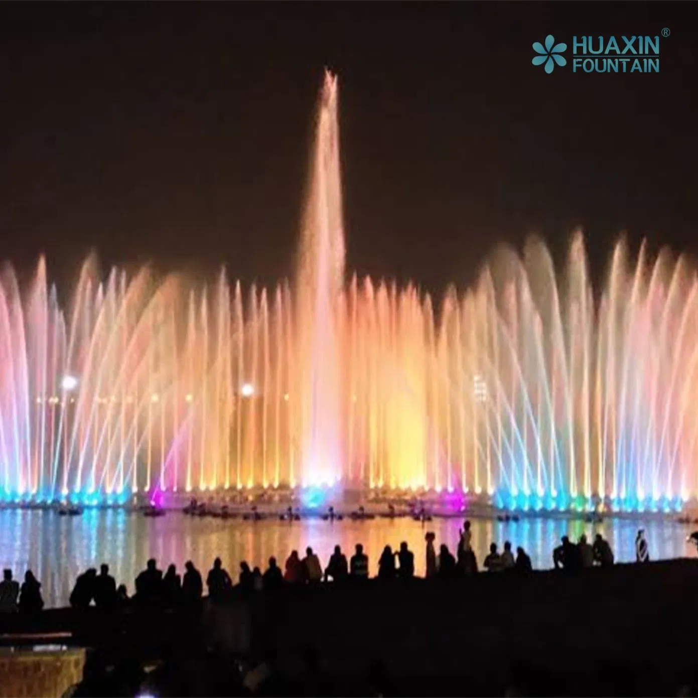 Large City Landmark Well-Arranged Layered Lighting System and Fountain Water Feature