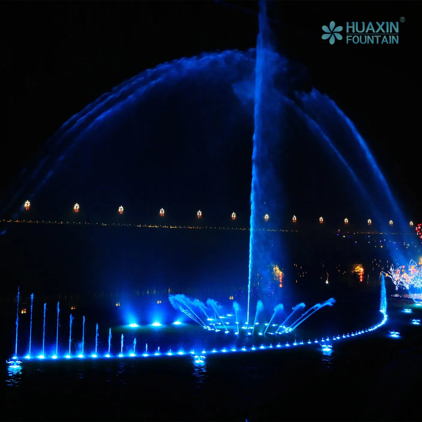 Large City Landmark Rotating Patterns Layered Lighting System and Fountain Water Feature