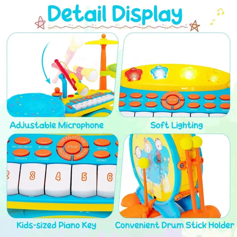 Baoli Musical Instrument Set for Kids with Drum, Piano, and Microphone, Educational Toy with Record, Replay, and Lighting Effects